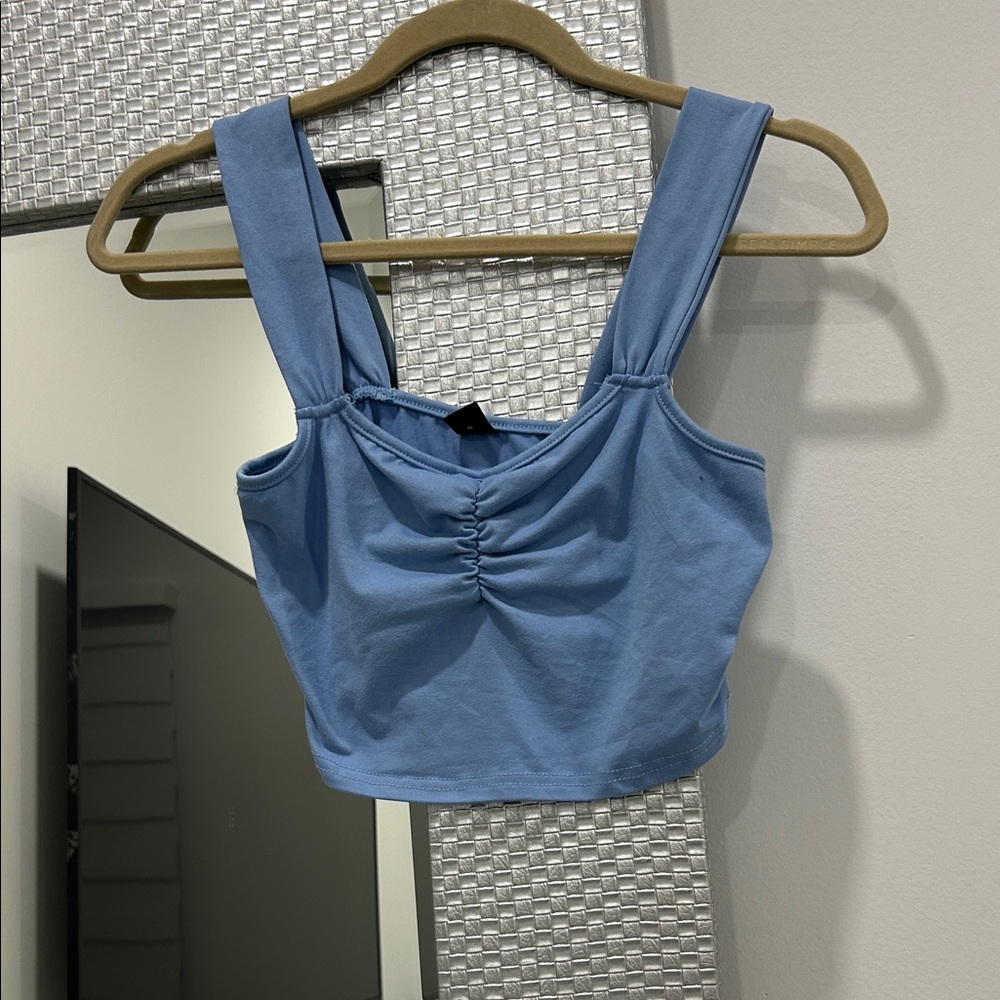 SHEIN Sky Blue Ruched Crop Top